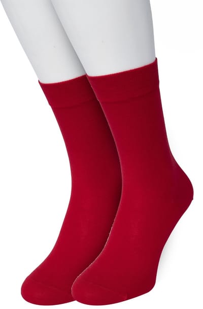 Bonnie Doon Basic Sokken Dames Rood maat 36/42 - 2 paar - Basis Katoenen Sok - Gladde Naden - Brede Boord - Uitstekend Draagcomfort - Perfecte Pasvorm - 2-pack - Multipack - Effen - Red - OL834222.337