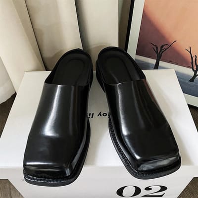 design leren pantoffels voor heren zomer buitenkleding platte zool ademend casual slip-on zwarte Muller schoenen 43 gray