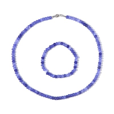 Cavill - Zilveren Set - 925 Sterling Zilver Gerhodineerd - Koningsblauwe Kwartskristallen 3.36 ct - Ketting 45 cm & Armband 18 cm