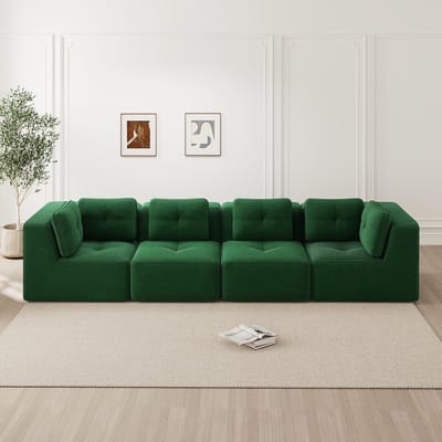 DESMIU Hoekbank 386 x 104 x 69 cm - Modulaire 4-Zits Met Diepe Zit En Antislip Ontwerp - Voor Woonkamer - Corduroy Groen