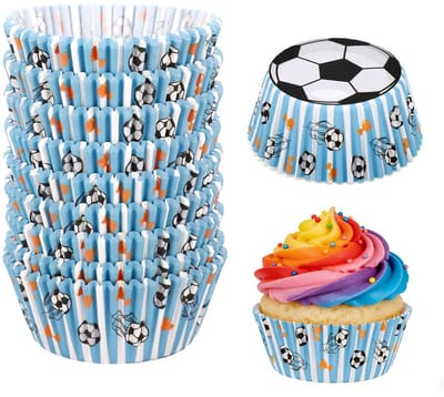 Dailygoods- Cupcakevormpjes Voetbalthema - 200st - Siliconenpapier - Basisdiameter 5 cm - Hoogte 3 cm - Perfect voor Feesten - Muffinvormpjes