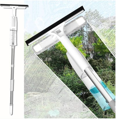 Raamwisser met Spray - Ruitenreiniger Tool - Streeploos Ramen - Verlengbare Steel - 120 cm - Grijs