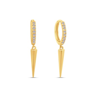 New Bling 9NBSAM-G230321 Gouden Oorbellen met Hangertje - Oorringen - 11mm Doorsnee - 12,5mm Pegel - Zirkonia - 14 Karaat - Goud