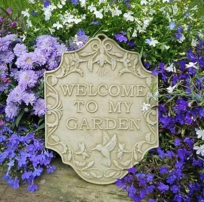 Betonnen wandplaat - Welkom / Welcome to my garden / tuin