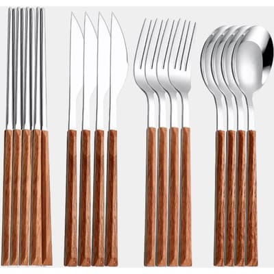Ensemble de Vaisselle Acier Inoxydable 304 Ensemble de Couverts Coréens Camping Couteau Fourchette Cuillère Baguettes Vaisselle Luxe 12-16 Pièces Ensemble de Couverts
