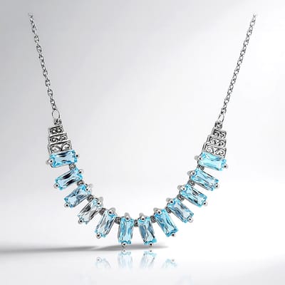 Cavill - Zilveren Ketting - 925 Sterling Zilver Gerhodineerd - 12x Hemelsblauwe Baguette Topaas 4,49 ct - Elegante Damesketting Verstelbaar