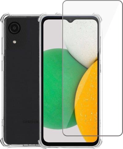 Geschikt voor Samsung A03 Core Hoesje + Screenprotector – Gehard Glas Cover +Shock Proof Case – Transparant