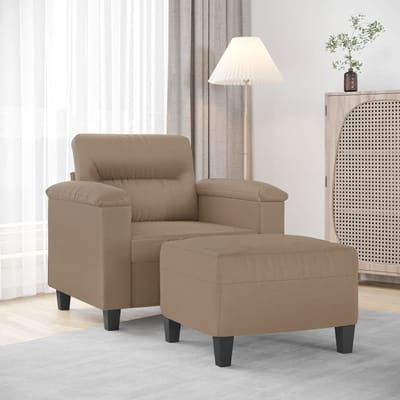 vidaXL - Fauteuil - met - voetenbank - 60 - cm - kunstleer - cappuccinokleurig