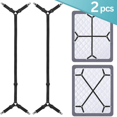 RENALUX - Lakenspanners - 2 Stuks - Bedbretels - Lakenbretels - Dekbedclips - Lakenklemmen - Overtrekspanners - Dekbed Clips - Dekbed Klemmen - Bed Bretels - Verstelbaar - Zwart