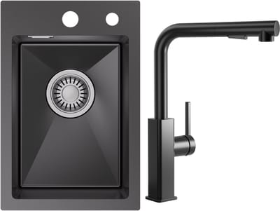 CECIPA max Spoelbak 30x45 cm - Spoelbak Keuken Antraciet - Spoelbakken Keuken Met Keukenkraan - Wasbak Keuken - incl. Afvoerzeefje en Sifon