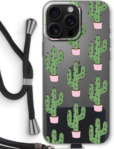 Case Company® - Hoesje met koord geschikt voor iPhone 16 Pro Max hoesje met Koord - Cactus Lover - Telefoonhoesje met Zwart Koord - Bescherming aan alle Kanten en Over de Schermrand