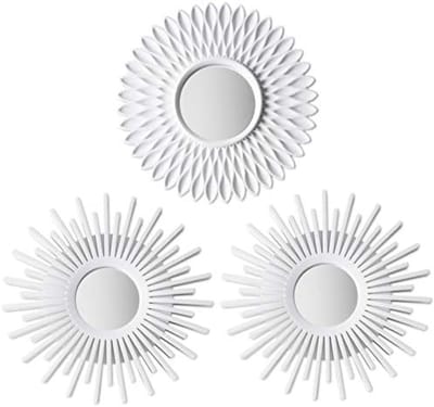 PromoHome Wandspiegels Set van 3 - Ronde Witte Spiegels voor Woonkamer Decoratie - Vintage Wanddecoratie met Kunststof Frame - Huisdecoratie Accessoires voor Slaapkamer en Gang