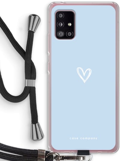 Case Company® - Hoesje met koord geschikt voor Samsung Galaxy A51 5G hoesje met Koord - Klein Hart Blauw - Telefoonhoesje met Zwart Koord - Bescherming aan alle Kanten en Over de Schermrand
