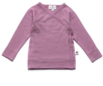 Baby wollen overslagtrui – Merinowol - Lavender Mist 74