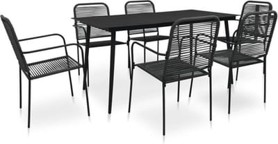 vidaXL - 7-delige - Tuinset - katoenen - touw - en - staal - zwart