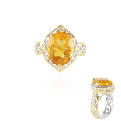 Cavill - Citrien Ring 6,588 Ct - 925 Sterling Zilver Palladium - Elegante Handgemaakte Damesring met Zirkonia - Fancy Marquise