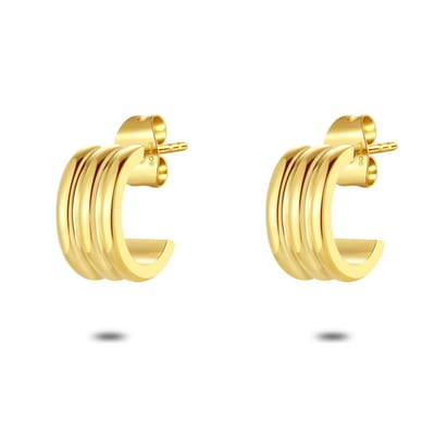 Twice As Nice Oorbellen in goudkleurig edelstaal, drie halve ringen