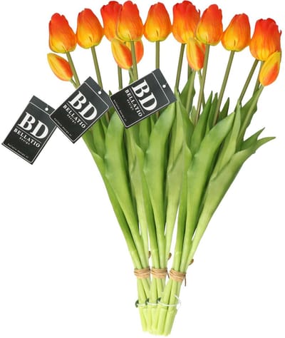 Bellatio Design Kunst tulpen boeket Sally - 21x stuks - oranje - real touch - 47 cm
