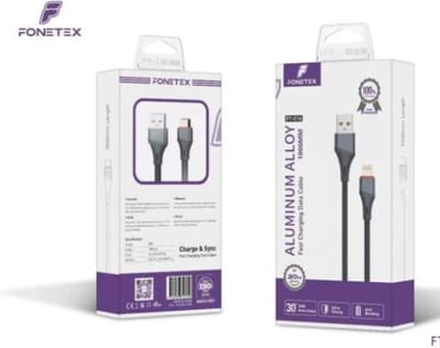 FoneTex Snel Oplaadkabel 1M | USB naar Lightning 8-pin | Fast Charging 30W | Geweven Nylon | Grijs/Zwart | Compatibel met iPhone & iPad