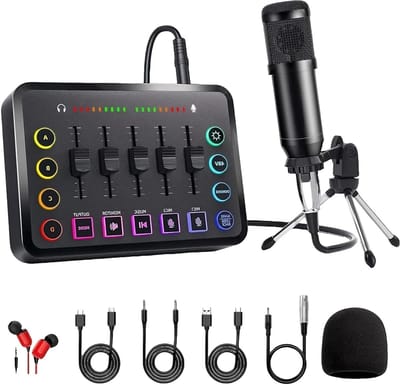 Podcast Microfoon Mengpaneel - Audio Streaming Set - Content Creëren - Ruisonderdrukking - 228 x 201 x 98 cm - Zwart