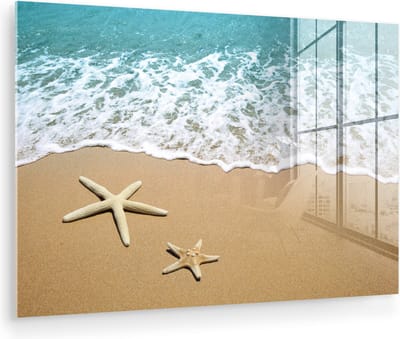 MuchoWow® Glasschilderij 30x20 cm - Schilderij acrylglas - Zeester - Strand - Zee - Foto op glas - Muurdecoratie woonkamer - Wanddecoratie slaapkamer - Schilderijen