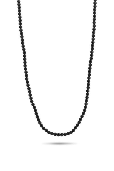 Frank 1967 Beads 7FN-0009 Natuurstenen Collier - Agaat - Lengte 60 cm - Mat Zwart - Cadeau voor mannen
