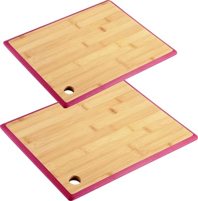 Kesper Keuken voedsel bereiden snijplanken voordeelset - 35 x 26 en 23 x 15 cm - bamboe hout - rand rood