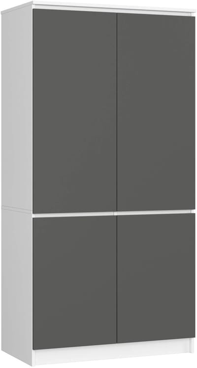Kledingkast S90 met 4 Deuren / AKORD Furniture Factory / Wit - Grafietgrijs / Moderne / 180x90x51 cm