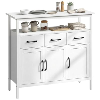 HOMCOM Buffetkast-Spaanplaat, Roestvrij staal-95L x 35B x 88H cm-Wit