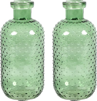Countryfield Bloemenvaas Cactus Dots - 2x - groen transparant - glas - D11 x H24 cm