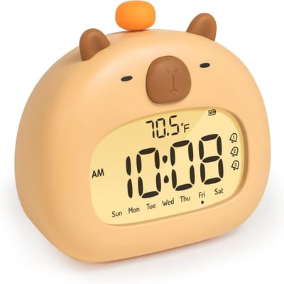 Capybara wekker - Digitale wekker voor kinderen - Leuke capybara slaapkamerdecoratie - Oplaadbaar dimbaar nachtlampje - Wekker voor jongens en meisjes - Leuk en grappig cadeau - Bruin