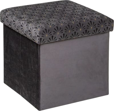 Atmosphera Poef/krukje/hocker Royal - Opvouwbare zit opslag box - fluweel Donkergrijs - D38 x H38 cm - MDF/polyester