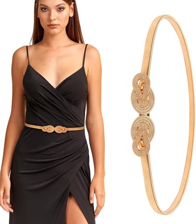 Cosensi - Damesjurk - Slimme Metalen Riem - Goud - Elastische Spaghetti Kettingriem - Ideaal voor Feestjes - One Size