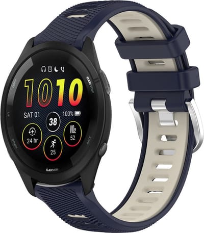Siliconen bandje - geschikt voor Xiaomi Mi Watch / Watch 2 (PRO) / Watch S1 / Watch S1 Pro / Watch S2 / Watch S3 / Watch S4 / Watch S5 / Haylou / Redmi Watch 5 Active & Lite - donkerblauw-beige