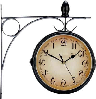 Wandklok Dubbelzijdig - Buitenklok Metaal - Terras Decoratie - Stil Uurwerk - 33 x 31 cm - Zwart