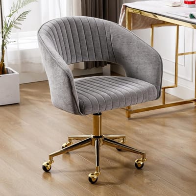 Ergonomische Draaistoel met Wieltjes - In Hoogte Verstelbaar Bureaufauteuil voor Thuis en Slaapkamer - Grijs Chenille