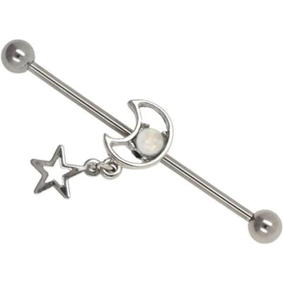 JHJT 14G 1.6mm Maan Industriële Barbell Piercing Rvs Ster Industriële Piercing Bar Catilage Oorbel Lichaam Sieraden