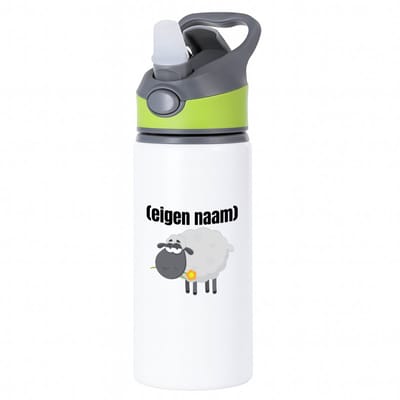 Hacebo® - schaap met eigen naam waterfles met rietje groen - Schaap - boeren/schapen liefhebbers - iemand die houdt van schapen - verjaardag - cadeau - kado - geschenk - water fles - 650ML