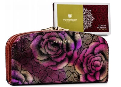 Peterson Floral Rose - Damesportemonnee - Echt Leer - RFID Bescherming - Groot Formaat