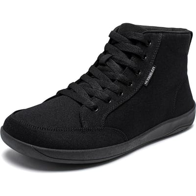 HOBIBEAR Mid-Top Blotevoetenschoenen Unisex Brede Teenbox Canvas Sneakers Nul Drop Vetersluiting Buitenschoenen voor Wandelen 38 black