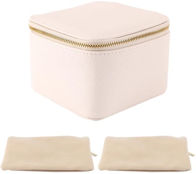 Dailygoods- Sieradendoos met 6 fluwelen zakjes - Organizer voor kettingen/ringen - Reissieradendoos - Opbergdoos voor accessoires - 12,5 x 12,5 x 9 cm - Geschikt voor diverse sieraden - Sieradenopbergtas