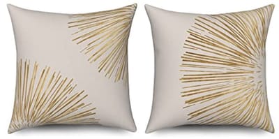 Set van 2 Boho Kussenhoezen 40 x 40 cm in Modern Beige met Gouden Lijn, Wasbaar en Geschikt voor Binnen en Buiten