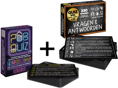 COMBI-DEAL: Pubquiz #4 (over 2025!); 9x pubquiz van 6 rondes - quizpuzzels - pocketformaat Vragenspel - Kaartspel - Quizspel / Partyspel - 198 vragen over Nederland + Vragen & Antwoorden #20 (** 2025 editie! **) - Aanvulset / Uitbreiding - 330 vragen