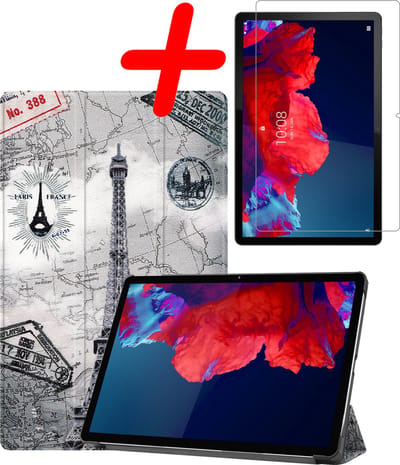 Hoesje Geschikt voor Lenovo Tab P11 - Met Screenprotector - Trifold Bookcase - Hard Cover - Hardcover Book Case - Tablet Hoes - Eiffeltoren