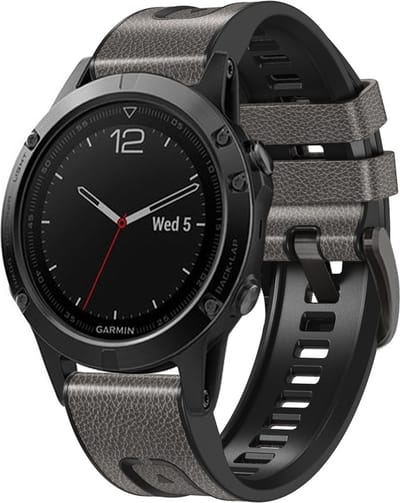 By Qubix - Geschikt voor Garmin bandje - 26mm Quickfit - leer + siliconen bandje - Grijs - Geschikt voor Garmin Fenix 7X / 6X / 5X