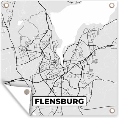 Tuin poster Plattegrond - Duitsland - Flensburg - Kaart - Stadskaart - 200x200 cm - Tuindoek