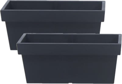 2x stuks stevige terras/balkon plantenbakken/bloembakken kunststof 38 x 18 x 16 cm antraciet grijs voor buiten
