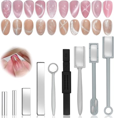 Set van 9 Cat Eye Nagel Magneten met Sterke Zuignap en Magnetische Bord voor Nagellak, Perfect voor Nagelaccessoires en Nail Art