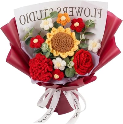 Gehaakt Bloemboeket - Gebreide Bloemen - Huis Decoratie - Handgemaakt Ambacht - 1 Boeket - Rood