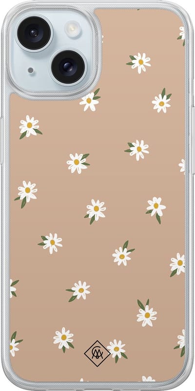 Casimoda® hoesje - Geschikt voor iPhone 14 - Sweet Daisies - 2-in-1 case - Schokbestendig - Bloemen - Verhoogde randen - Bruin/beige, Transparant